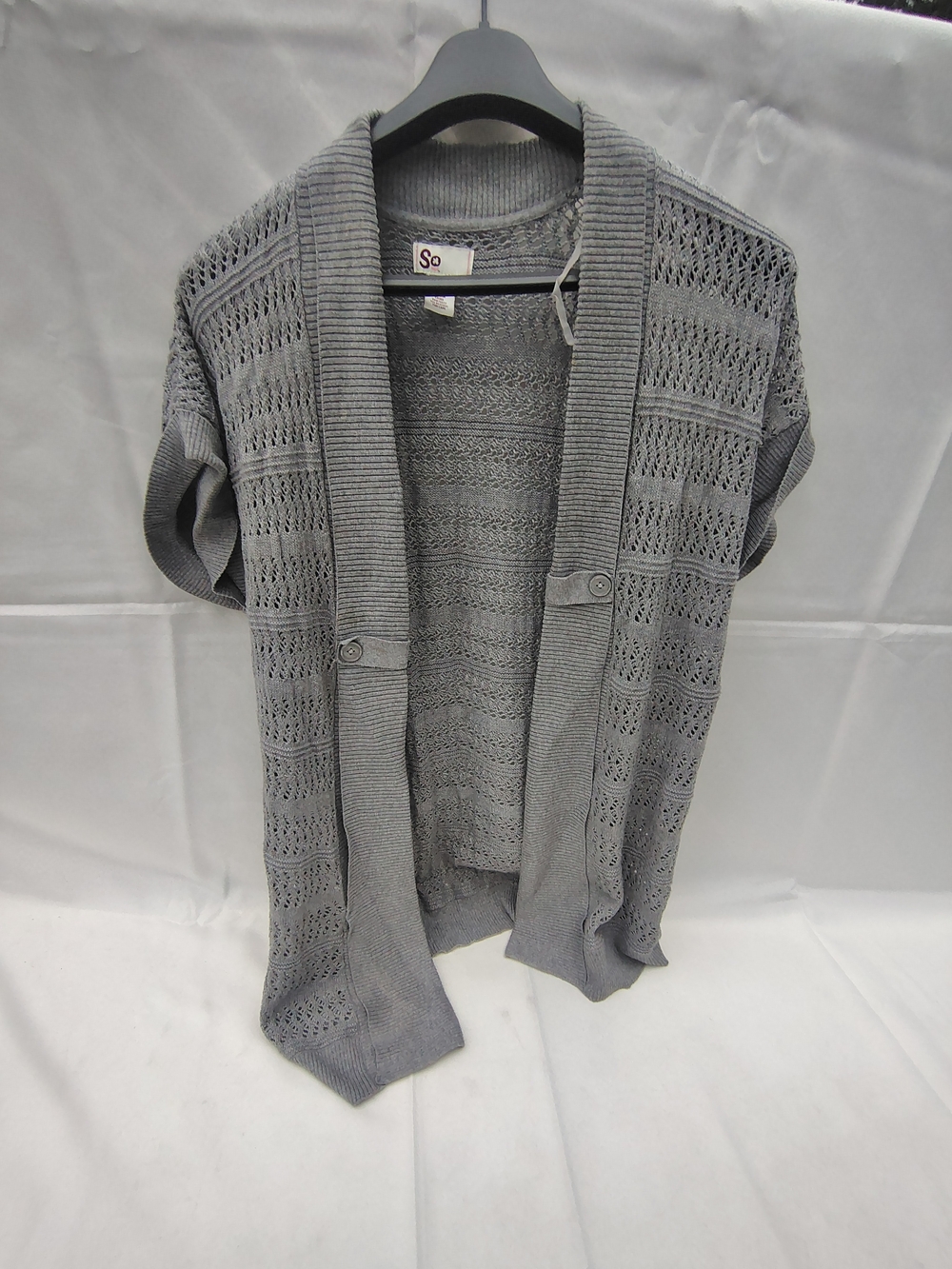 SO Men's Grey Open-Knit Short-Sleeve Cardigan